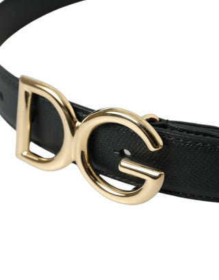 Black Calf Leather Gold DG Logo Buckle Belt