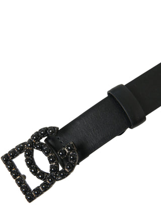 Black Calf Leather DG Crystal Buckle Belt