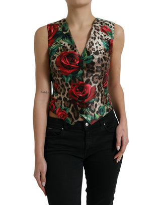 Floral Leopard Print Silk Waistcoat