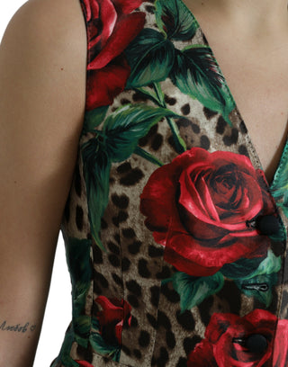 Floral Leopard Print Silk Waistcoat