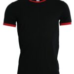 Black Red Cotton Stretch Crew Neck T-shirt