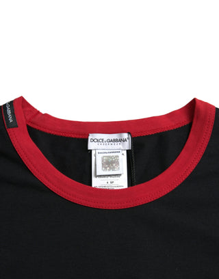 Black Red Cotton Stretch Crew Neck T-shirt