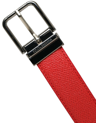 Red Calf Leather Silver Metal Buckle Belt
