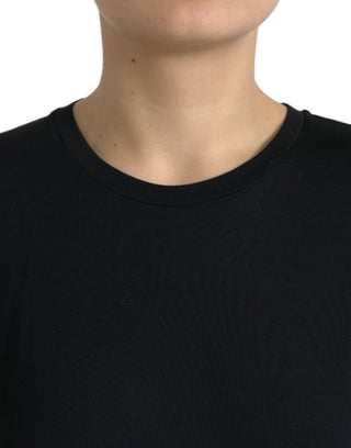 Black Wool Short Sleeves Crewneck T-shirt Top