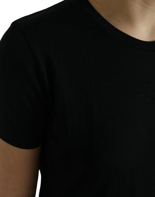 Black Wool Short Sleeves Crewneck T-shirt Top