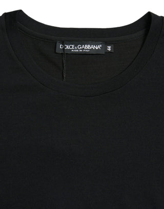 Black Wool Short Sleeves Crewneck T-shirt Top