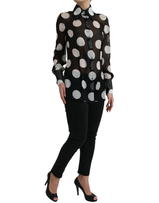 Silk Collared Button-up Blouse In Black & White