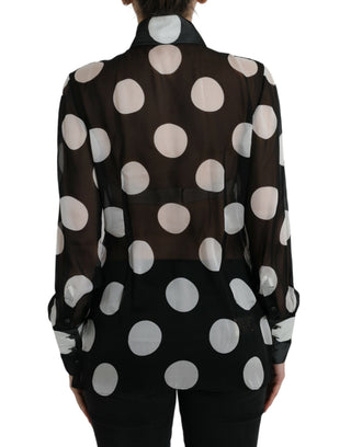 Silk Collared Button-up Blouse In Black & White