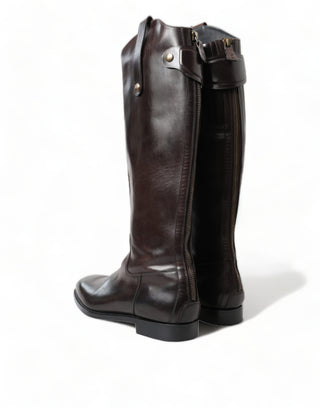 Brown Leather Knee High Rider Mens Boots Shoes