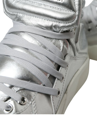 Silver Leather High-top Sneakers