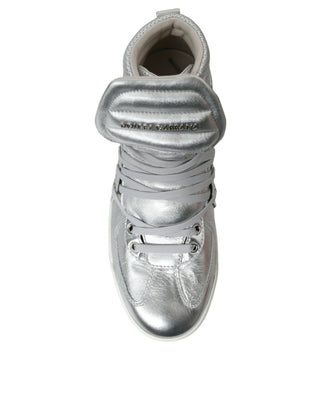Silver Leather High-top Sneakers