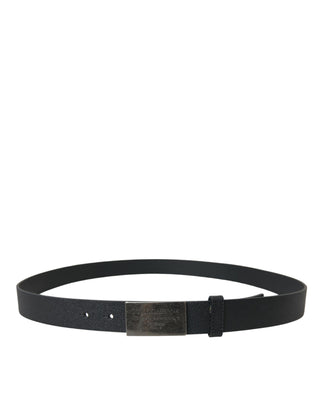 Black Leather Rectangle Metal Buckle Belt