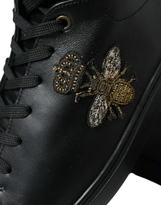 Elegant Black Mid-top Leather Sneakers