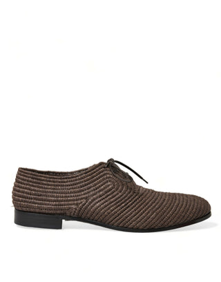 Elegant Raffia Upper Derby Shoes - Lace Up In Brown