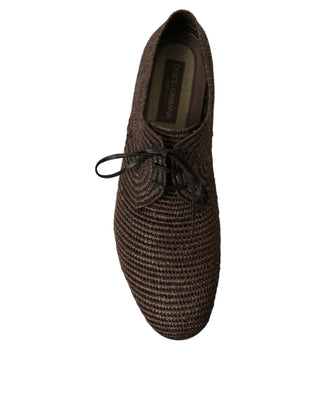 Elegant Raffia Upper Derby Shoes - Lace Up In Brown