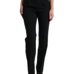 Black Wool Mid Waist Tapered Pants