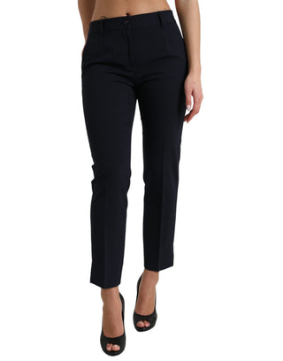 Elegant Mid Waist Tapered Pants In Blue