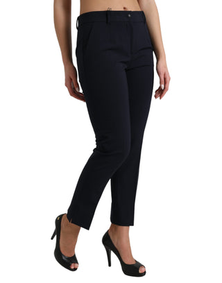 Elegant Mid Waist Tapered Pants In Blue