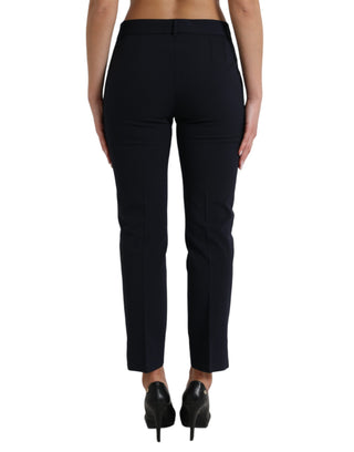 Elegant Mid Waist Tapered Pants In Blue