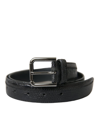 Elegant Black Leather Belt With Metal Buckle