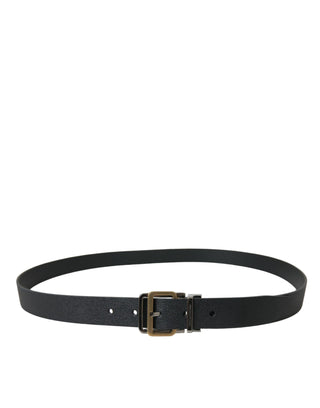 Elegant Black Leather Belt With Metal Buckle