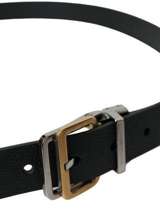 Elegant Black Leather Belt With Metal Buckle