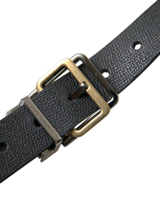 Elegant Black Leather Belt With Metal Buckle