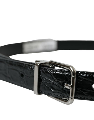 Elegant Black Leather Belt With Metal Buckle