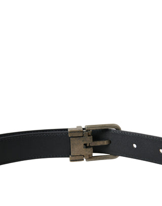 Elegant Blue Leather Belt With Metal Buckle