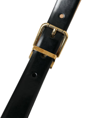 Elegant Black Leather Waist Belt With Logo Buckle