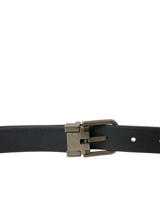 Elegant Black Leather Belt With Metal Buckle