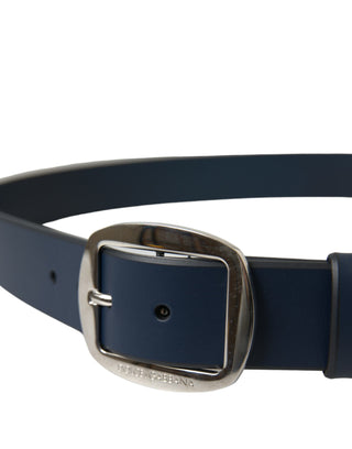 Elegant Blue Calf Leather Belt With Metal Buckle