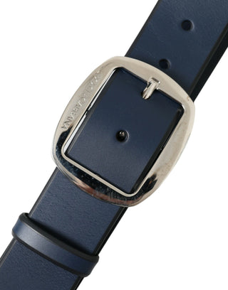 Elegant Blue Calf Leather Belt With Metal Buckle