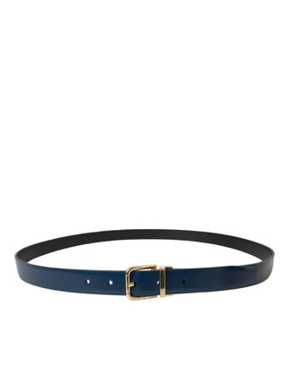 Elegant Blue Leather Belt With Metal Buckle