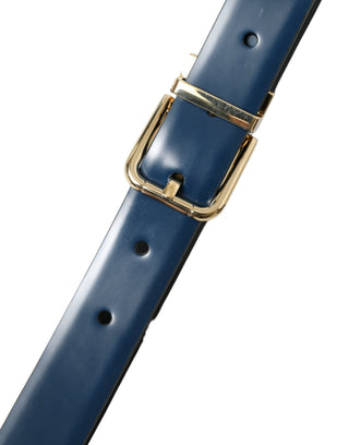 Elegant Blue Leather Belt With Metal Buckle