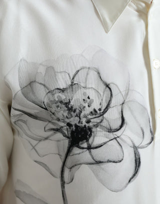 Elegant Floral Printed Silk Polo T-Shirt