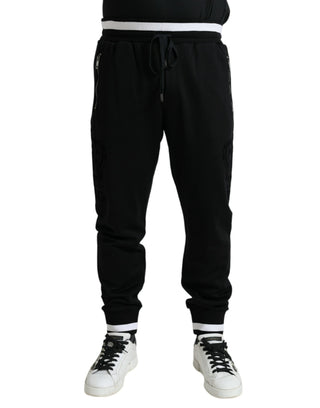 Elegant Black And White Cotton Joggers