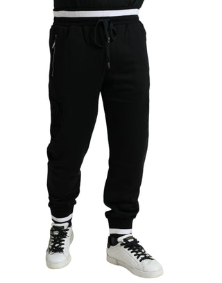 Elegant Black And White Cotton Joggers