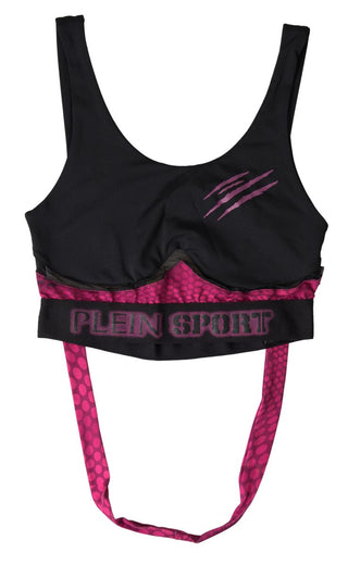 Sleek Black Sports Bra With Fuchsia Accent