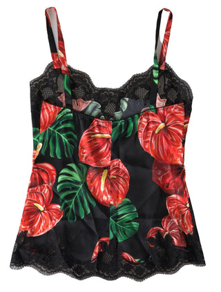 Anthurium Print Silk Camisole Top