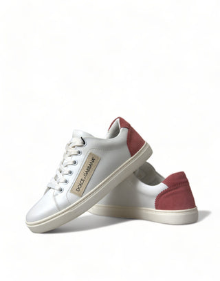 Elegant White and Pink Leather Sneakers