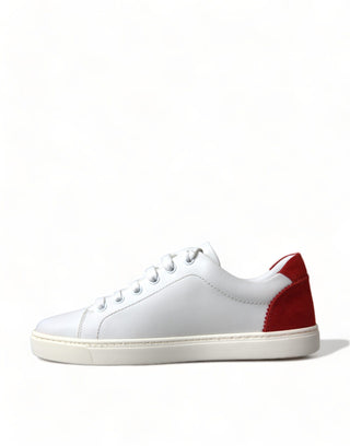 Chic White Leather Sneakers With Red Accents