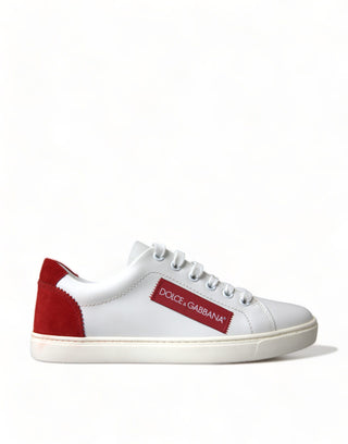 Chic White Leather Sneakers With Red Accents