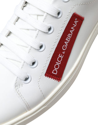 Chic White Leather Sneakers With Red Accents