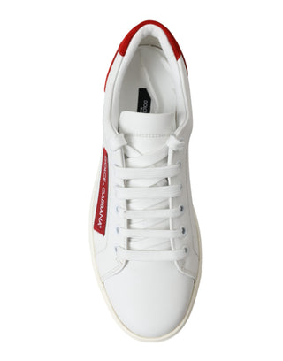 Chic White Leather Sneakers With Red Accents