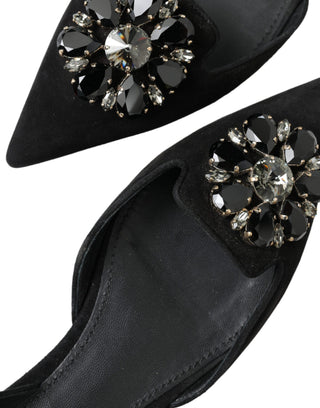 Suede Crystal Point-toe Flats Slingbacks