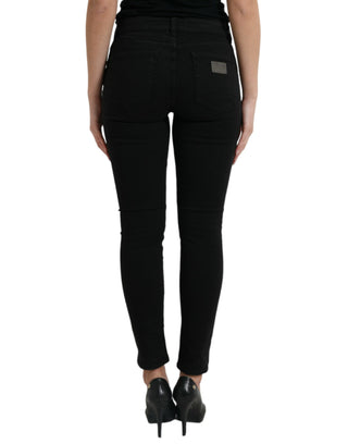 Black Cotton Mid Waist Skinny Denim Jeans