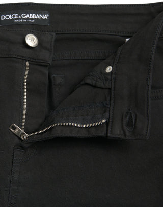 Black Cotton Mid Waist Skinny Denim Jeans