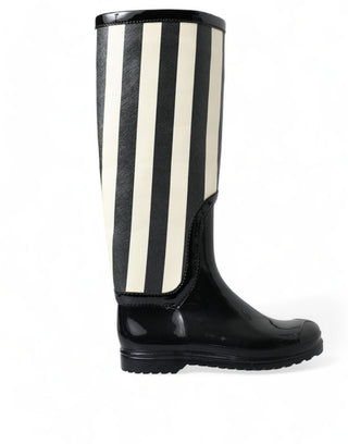 Black And White Striped Knee High Boots