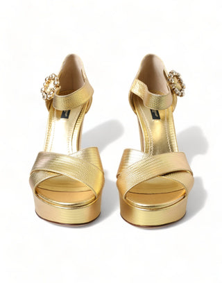 Gold Crystal-embellished Leather Sandals